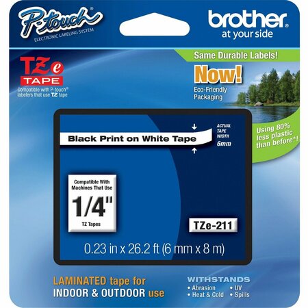 BROTHER INTERNATIONAL Black on White 1 4'' Tape TZE211